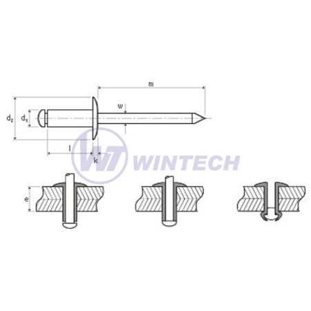 Nýt DIN 7337 Cu/St 4,0 x 8